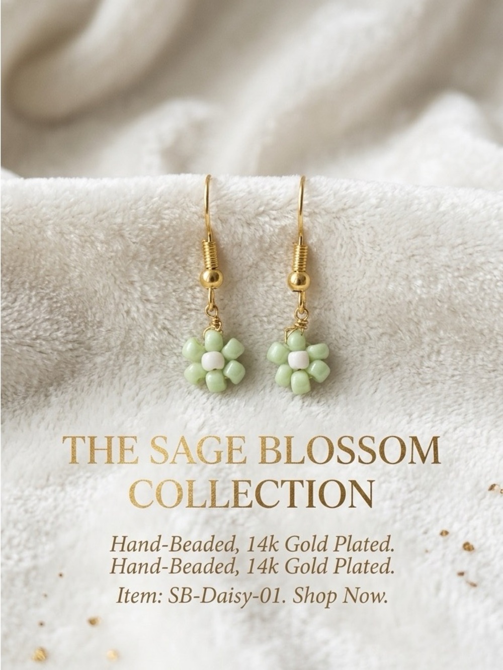 ❤️The Sage Blossom Collection Sage Green Daisy Drop Earrings - 14k Gold Plated